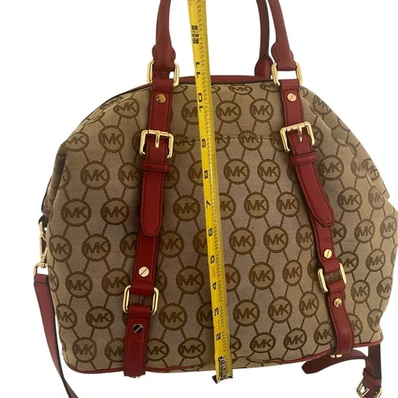 Michael Kors Signature Brown and Red Satchel - Picture 5 of 7